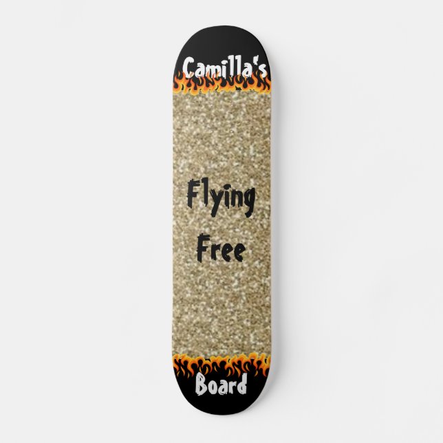 Custom Simulated Gold Glitter Girly Design Skateboard (Front)