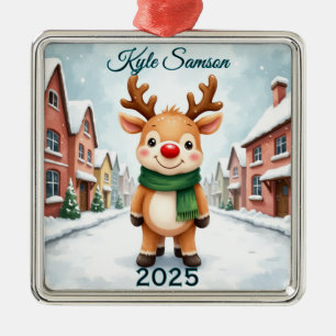 Custom Single Reindeer Town Metal Tree Decoration