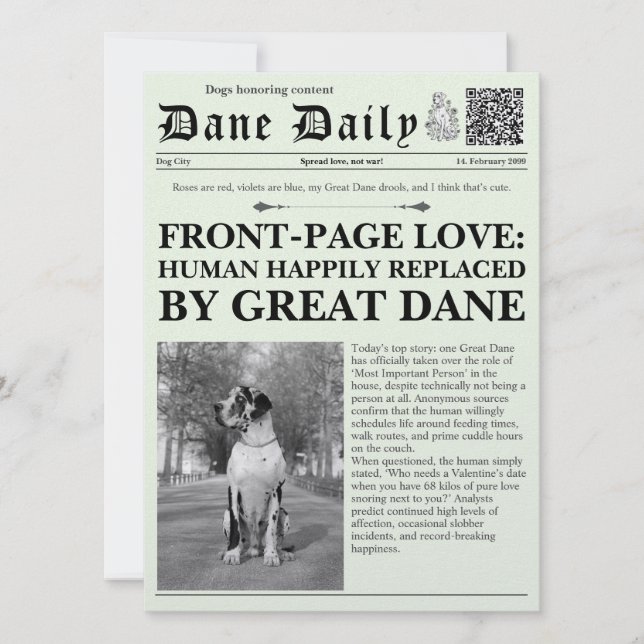 Custom Single Valentine Friends Newspaper Card (Front)