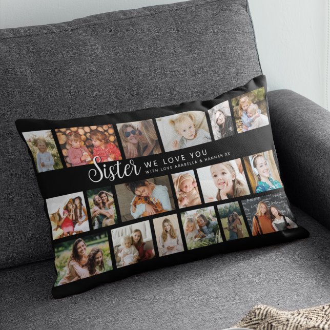 Custom Sister 18 Photo Collage Lumbar Cushion (Creator Uploaded)
