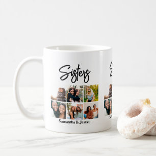 Custom Sisters Script 6 Photo Collage Coffee Mug