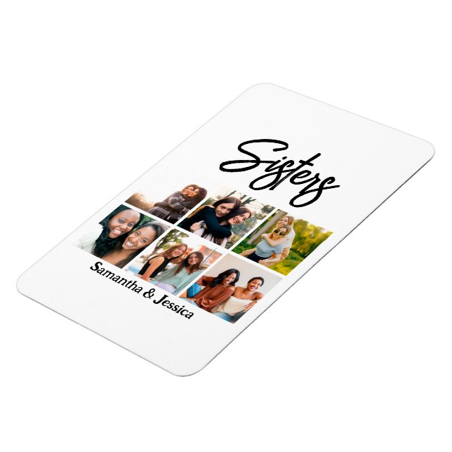 Custom Sisters Script 6 Photo Collage Magnet (Left Side)