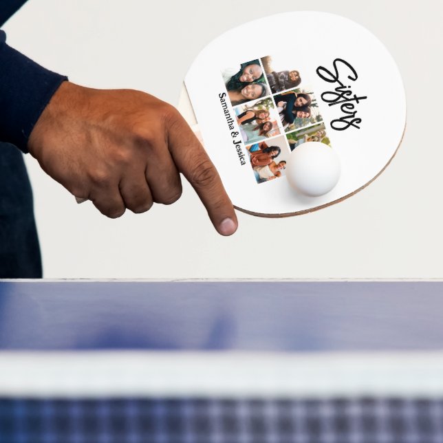 Custom Sisters Script 6 Photo Collage Ping Pong Paddle (Insitu)