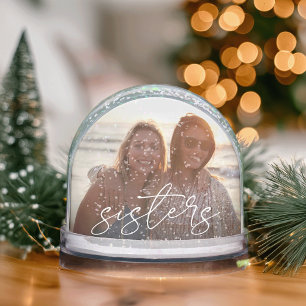 Custom Sisters Script Photo Snow Globe