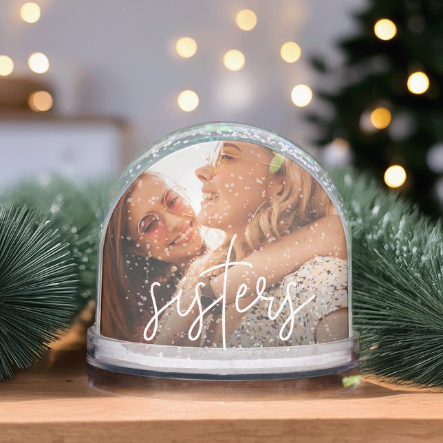 Custom Sisters Text Overlay Photo Snowglobe (Creator Uploaded)