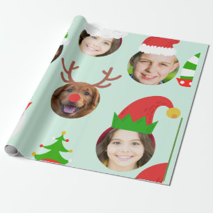 Custom  Six Photo Christmas  Crew Funny Gift Wrapping Paper