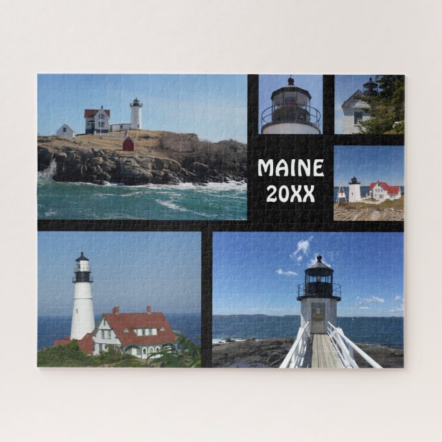 Custom Six Photo Collage Maine Lighthouses Jigsaw Puzzle (Horizontal)