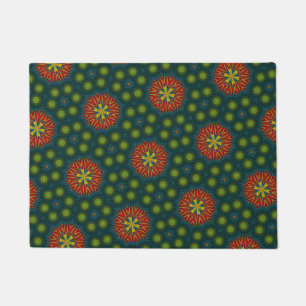   Custom Size Red & Green Dots Tribal Pet Bowl Mat