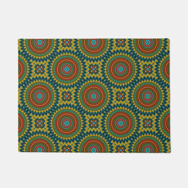    Custom Size Yellow Blue Abstract Tribal Dog Rug (Front)