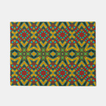  Custom Size Yellow Teal Red Green Tribal Dog Mat