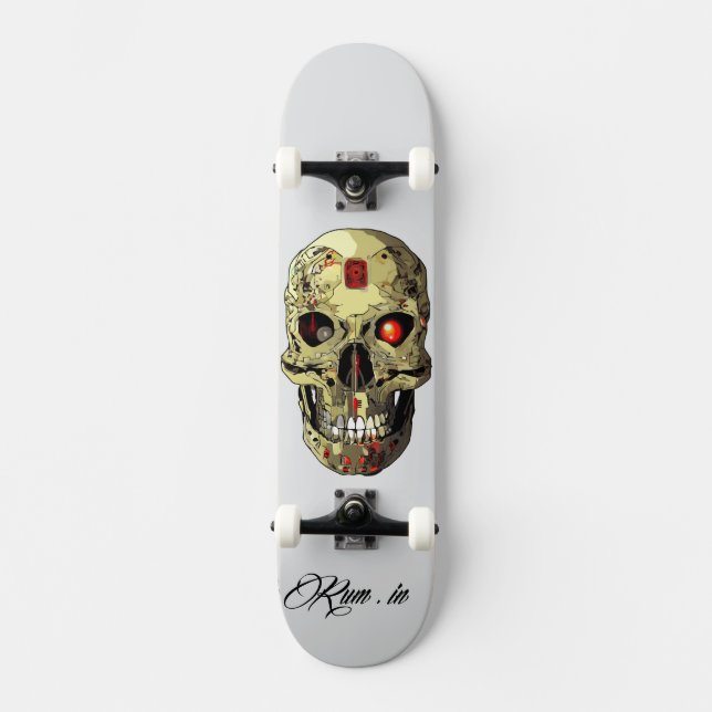 Custom Skateboard Deck - "Skull Cyborg"  (Front)
