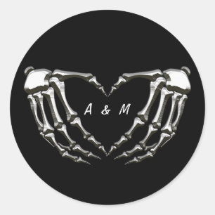 Custom Skeleton Gothic Hands Love Heart Shape Classic Round Sticker