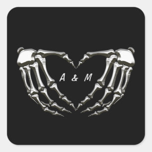 Custom Skeleton Gothic Hands Love Heart Shape Square Sticker
