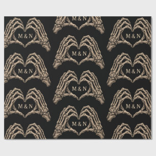 Custom Skeleton Hands Heart Shape Bridal Shower Wrapping Paper