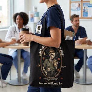 Custom Skeleton Nurse Halloween Working nightshift Tote Bag