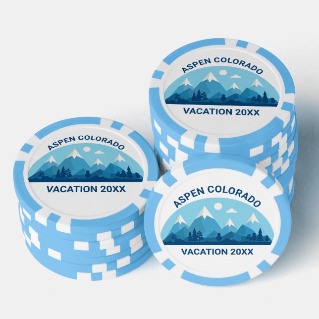 Custom Ski Lodge Colorado Trip Blue Mountain Poker Chips (Stack)