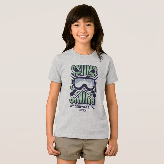 Custom Ski Skiing Location Date Name Tri-Blend Shirt (Front Full)