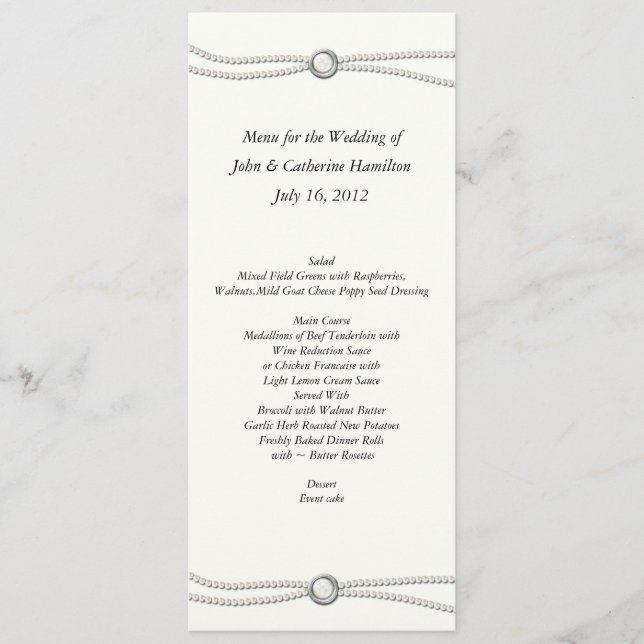 Custom Skinny Wedding Table Menu (Front)