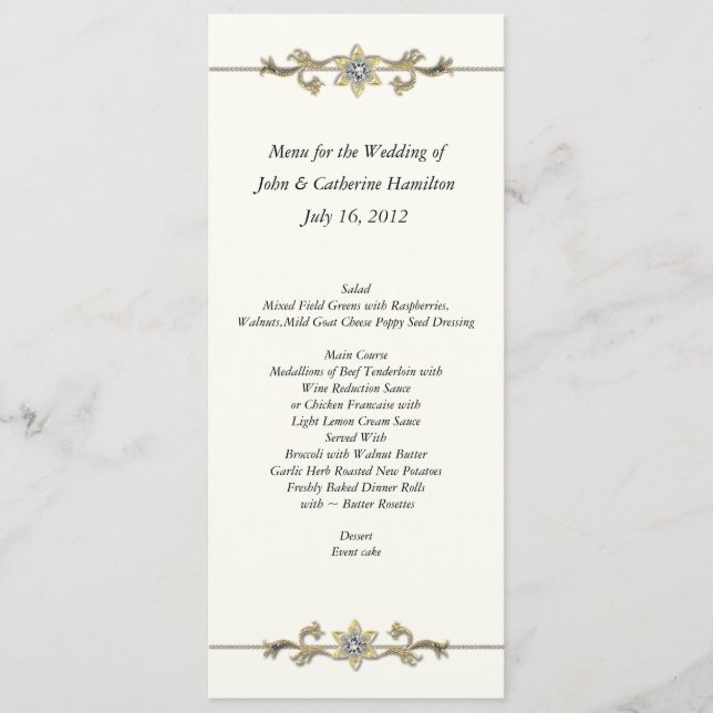 Custom Skinny Wedding Table Menu (Front)