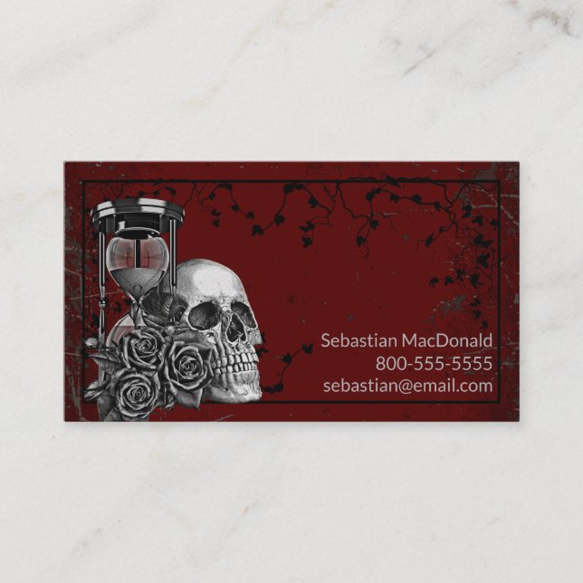 Custom Skull Gothic Rose Rock and Roll Heavy Metal Business Card (Front)