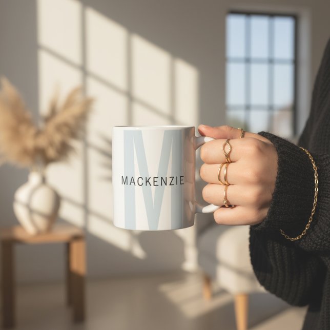 Custom Sky Blue Monogram Mug Gift for Aunt & Women (Personalized Name Monogrammed Mug – Birthday, Christmas & Graduation Gift for Her, Aunts, and Moms)