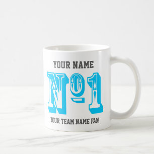 Custom Sky Blue Number 1 Sports Team Fan Coffee Mug