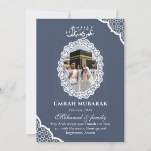 Custom Slate Blue Photo Umrah Mubarak Greeting Invitation