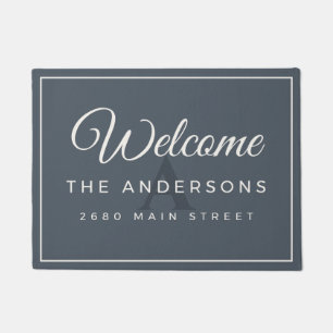 Custom Slate Grey Family Monogram Welcome Area Doormat