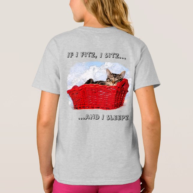 Custom Sleeping Grey Kitten In Red Basket Back T-Shirt (Back)