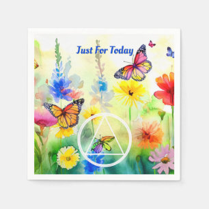 CUSTOM Slogan AA Symbol Butterflies and Flowers Napkin