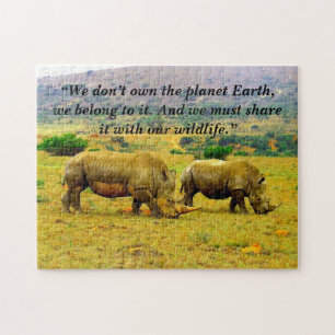 Custom Slogan/Conservation Rhino Couple Jigsaw Puzzle