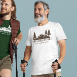 Custom Slogan Hiking, Camping, Outdoorsy T-Shirt<br><div class="desc">This graphic tee has illustrations of hilly landscape with evergreen trees in brown,  and is ready to be personalised with your own custom text.</div>