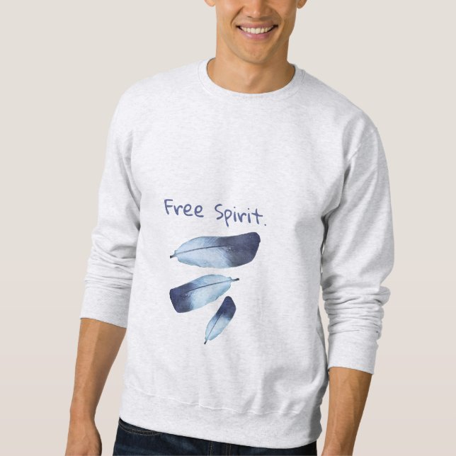 Custom Slogan Tribal Blue Feathers with Dew Drops Sweatshirt (Front)