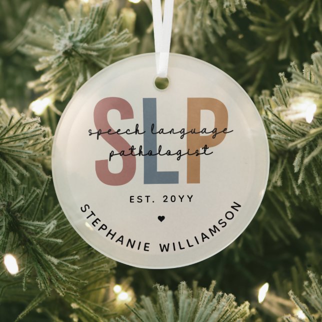 Custom SLP Speech Language Pathologist Glass Tree Decoration (Insitu)