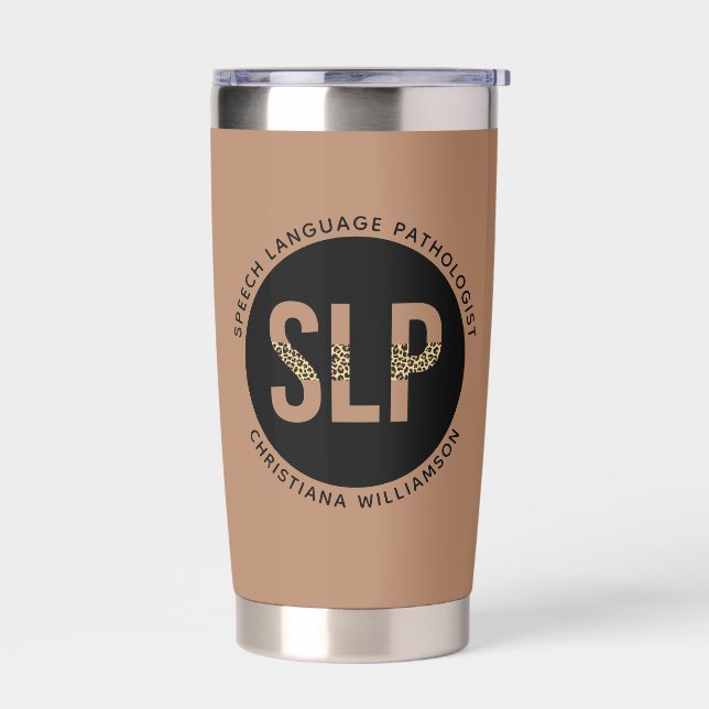 Custom SLP Speech Pathologist Leopard Print Gifts Insulated Tumbler (Left)