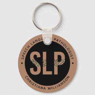 Custom SLP Speech Pathologist Leopard Print Gifts Key Ring