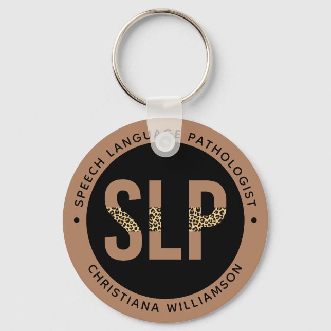 Custom SLP Speech Pathologist Leopard Print Gifts Key Ring (Front)