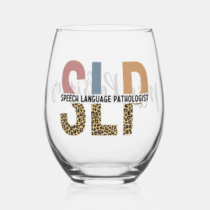 Custom SLP Speech Pathologist Leopard Print Stemless Wine Glass