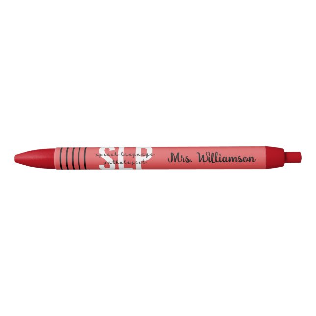 Custom SLP Speech Pathologist Speech Therapist Black Ink Pen (Front)