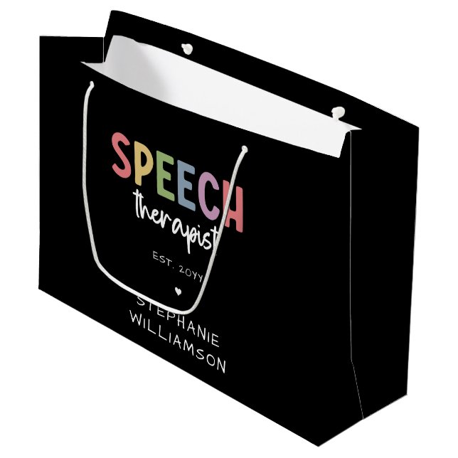 Custom SLP Speech Pathologist Speech Therapist Large Gift Bag (Front Angled)