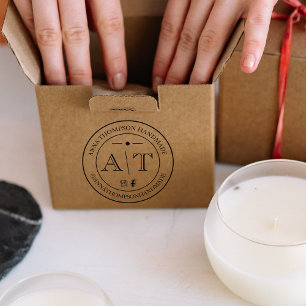 Custom Small Business Monogram with Social Media  Rubber Stamp