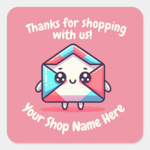 Custom Small Business Name Cute Mail Thank You  Square Sticker