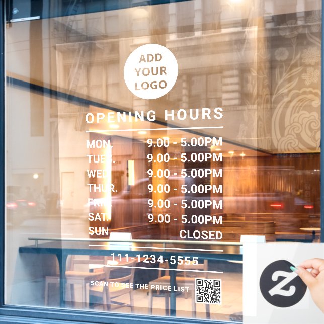 Custom Small Business Opening Hours logo & qr code (Cafe Window)