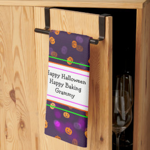 Custom Smiling Pumpkins Bokeh Pattern Tea Towel