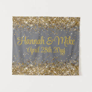 Custom Smoke Grey & Gold Wedding Photo Booth Prop Tapestry