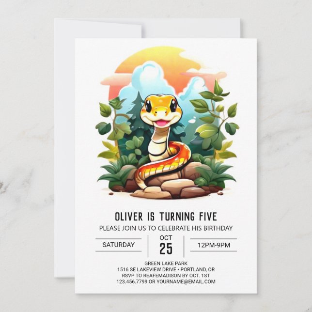 Custom Snake Kids Birthday Party Invitation (Front)