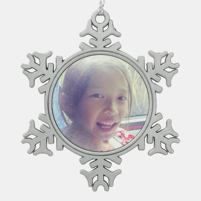 Custom Snow Effect Selfie Photo Snowflake Pewter Christmas Ornament (Front)