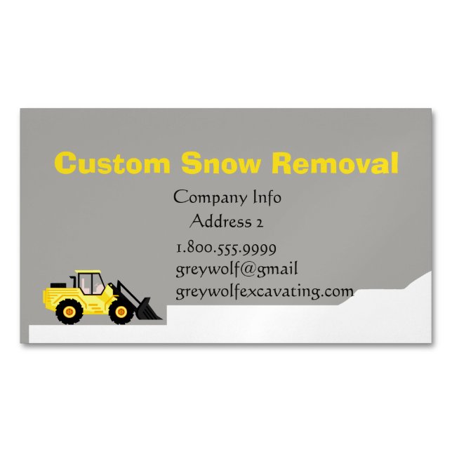 Custom Snow Removal Bulldozer Business Magnetic Business Card (Front)