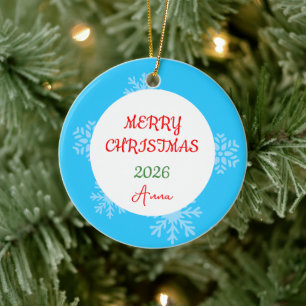 Custom Snowflake Merry Christmas Wish Name and Ceramic Tree Decoration