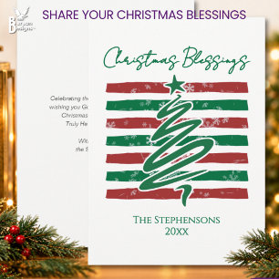 Custom Snowflake Stripe Christmas Blessings Family Holiday Card